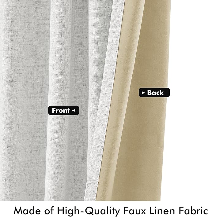 MIULEE 100% Blackout Linen Curtains 42 x 72 Inch Heathered White 2 Panels | - Image 6