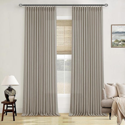 Burlywood Birch Pinch Pleated Linen 90 Inch Curtains 2 Panels | Thick Linen by Twodrapes