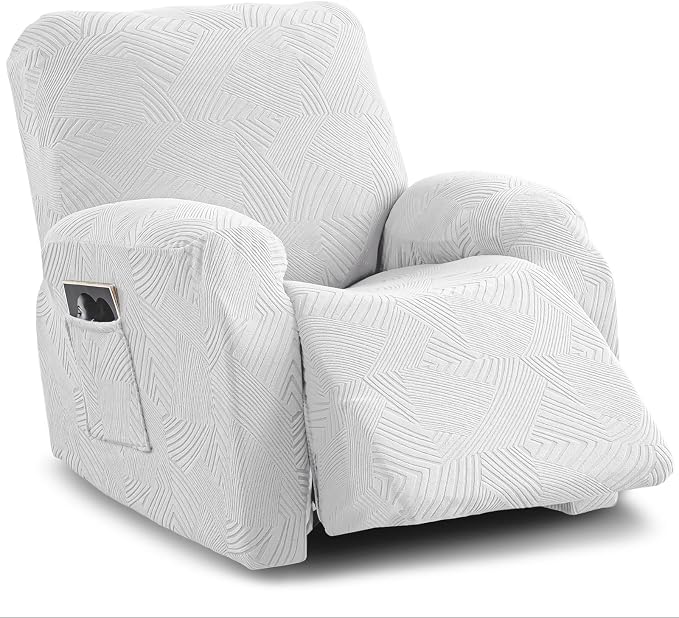 Oversized Recliner Chair Covers, 4-Piece Stretch Geometric Strokes Jacquard by Unknown