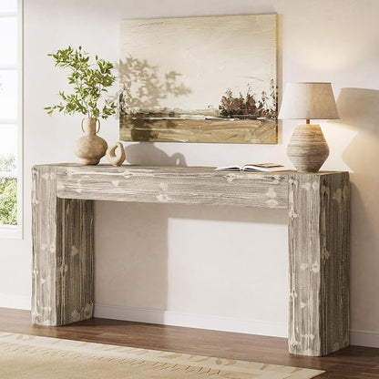 Solid Wood Console Table, 63-Inch Farmhouse Sofa Table Behind Couch by TribewoodbyTribesigns