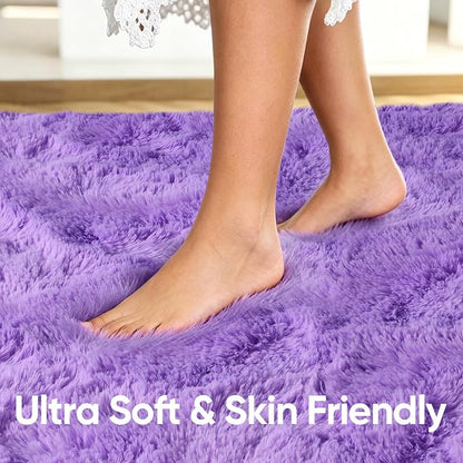4'x5'3'' Purple Fluffy Soft Area Rug Non-Slip - Image 5