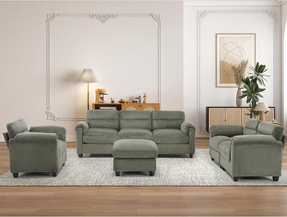 HAOMARKETS Corduroy 4-piece Sofa Set, Upholstered Ottoman, Loveseat 2-Seater by HAOMARKETS