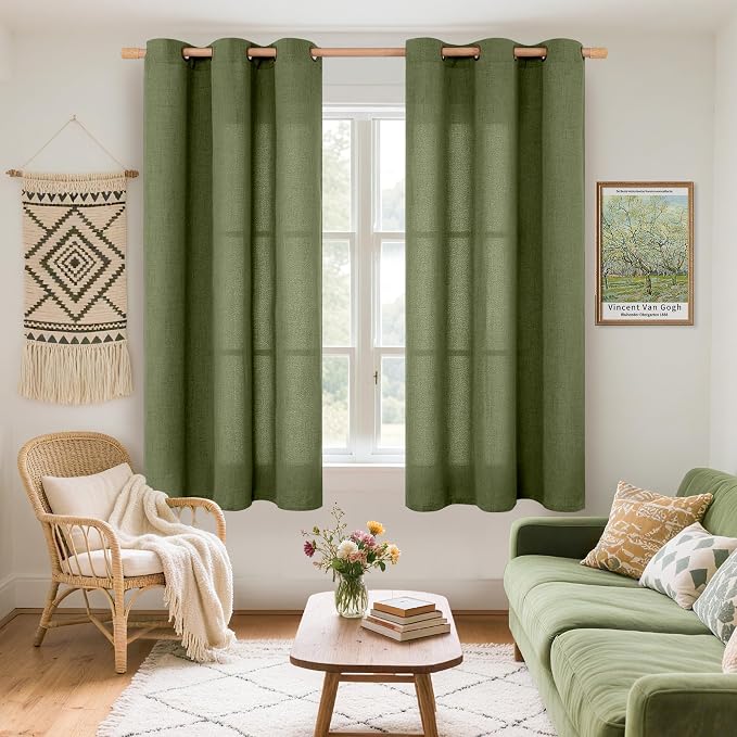 YoungsTex Olive Linen Curtains 54 Inch Length 2 Panels - Image 2