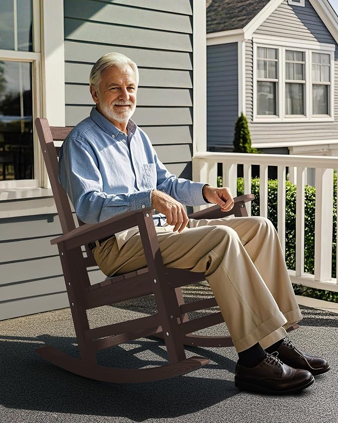 SERWALL Outdoor Rocking Chair, HDPE Rocking Chair - Image 7