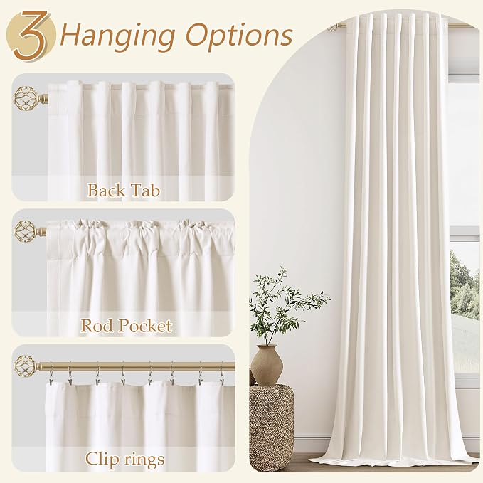 Ivory 100% Blackout Linen Curtains 92 Inch Length 2 Panels Set - Image 6