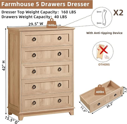 Joaxswe Farmhouse 5 Drawer Dresser - Image 2