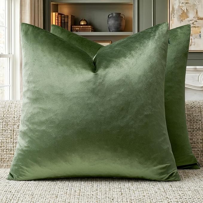 GIGIZAZA Olive Green Velvet Throw Pillow Covers 22x22 Pack of 2 | Decorative by GIGIZAZAFocusingonhomedecoration