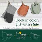 Cuisinart Mini Oven Mitts – 5.5” x 8” Heat-Resistant Kitchen Mitts for Oven with Non-Slip Printed Silicone, Cotton Filling, and Faux Leather Loop – Durable Oven Mitt Set for Cooking & Baking (Horizon)