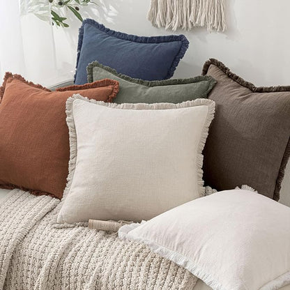 MIULEE Linen Fringe Decorative Fall Euro Throw Pillow Covers Coffee 26x26 | Set - Image 6