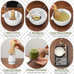 Matcha Whisk Set, 7 Pcs Matcha Kit, Ceramic Matcha Set Includes Matcha Bowl with Spout, Matcha Whisk and Holder, Bamboo Scoop, Scoop Rest, Sifter and Tea Towel (Ceramic White)