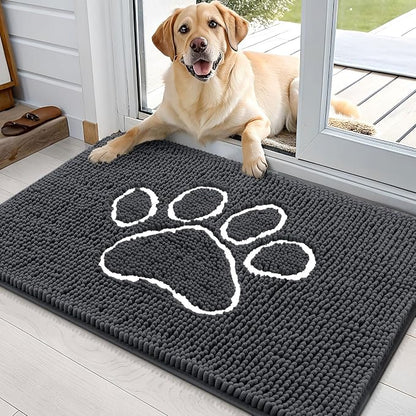 OLANLY Dog Door Mat for Muddy Paws 36x24, Paw Print Design Chenille Mud Mat | by OLANLY