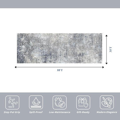 3x8 Washable Hallway Runner – Non-Slip Abstract Modern Neutral Wide Carpet - Image 2