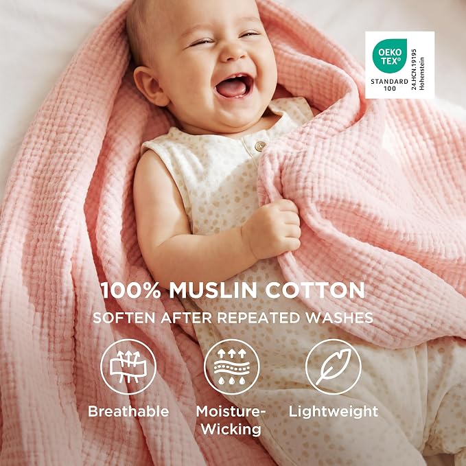 Bedsure 100% Cotton Muslin Blanket Queen Size - Image 2