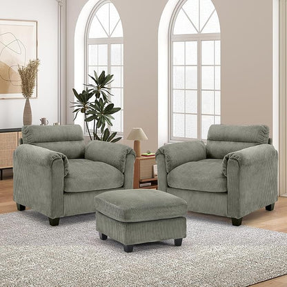 HAOMARKETS Corduroy 3-Piece Sofa Set, Upholstered Ottoman and Accent Chair Sofa - Image 6