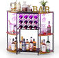 JKsmart Wine Bar Cart with LED Lights, Mini Wine Rack with Storage and Glass by JKsmart