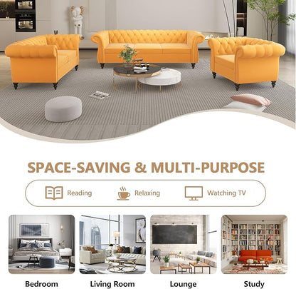 Chesterfield 3 Seater Sofa, Modern Velvet Tufted Couch 3 Seater - Image 7