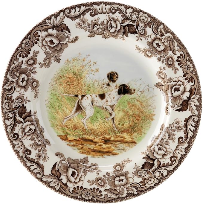 Spode Woodland 10.5" Dinner Plate, Flat Coated Pointer - Hunting Cabin Decor Dog-Themed Holiday Tableware, Fine Earthenware for Seasonal Meals - Microwave, Dishwasher, Oven Safe, Made in England