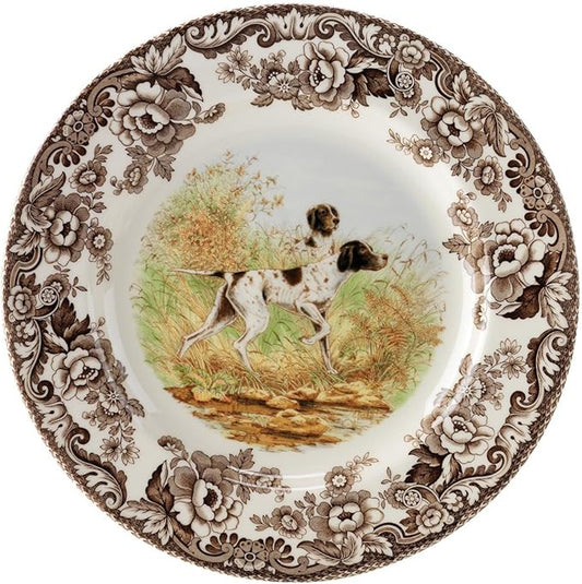 Spode Woodland 10.5" Dinner Plate, Flat Coated Pointer - Hunting Cabin Decor Dog-Themed Holiday Tableware, Fine Earthenware for Seasonal Meals - Microwave, Dishwasher, Oven Safe, Made in England