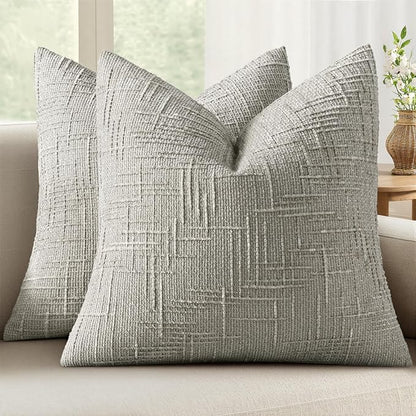 MIULEE Chenille Textured Throw Pillow Covers Light Grey 18x18 Set of 2 | Slubby by MIULEE