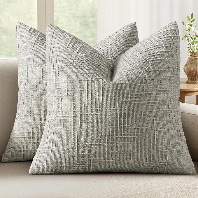 MIULEE Chenille Textured Throw Pillow Covers Light Grey 20x20 Set of 2 | Slubby by MIULEE