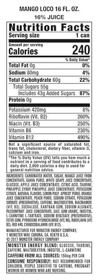 Monster Energy Juice Monster Mango Loco, Energy + Juice, Energy Drink, 16 Ounce (Pack of 15)