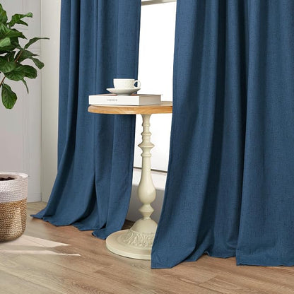 Navy Blue Linen Textured Blackout Curtains 72 Inches Long - Image 9