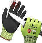 Schwer ProGuard Highest Level Cut Resistant Work Gloves PR3326 for Extreme Protection, ANSI A9 Working Gloves with Sandy Nitrile Coated, Touch-screen, Durable, Washable, Non PFAS, Yellow 1 Pair L