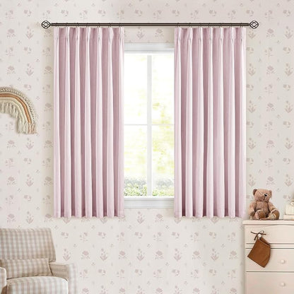 Light Pink Pleated Black Out Linen 45 Inch Curtains by Twodrapes