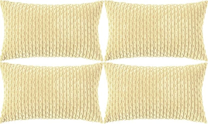 Set of 4 Pale Yellow Decorative Throw Pillow Covers 12x20 Inch Corduroy Pillow by Cozoomy