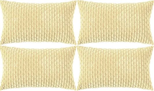 Set of 4 Pale Yellow Decorative Throw Pillow Covers 12x20 Inch Corduroy Pillow by Cozoomy