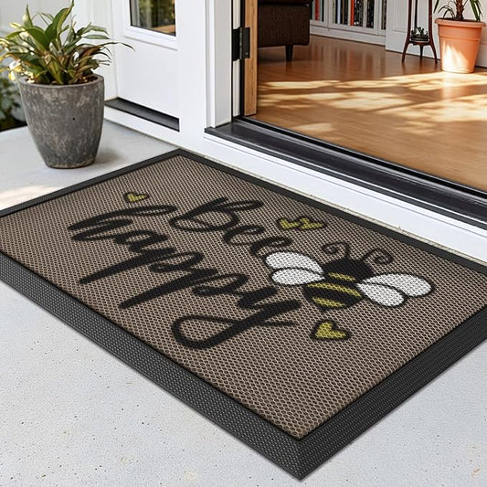 LUMI Outside Welcome Door Mat 17x30, Non-Slip Durable Rubber Easy Clean | Bee by LUMI