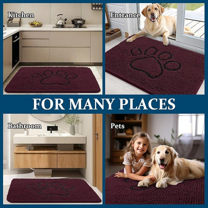 OLANLY Dog Door Mat for Muddy Paws 30x20, Paw Print Design Chenille Mud Mat | - Image 8