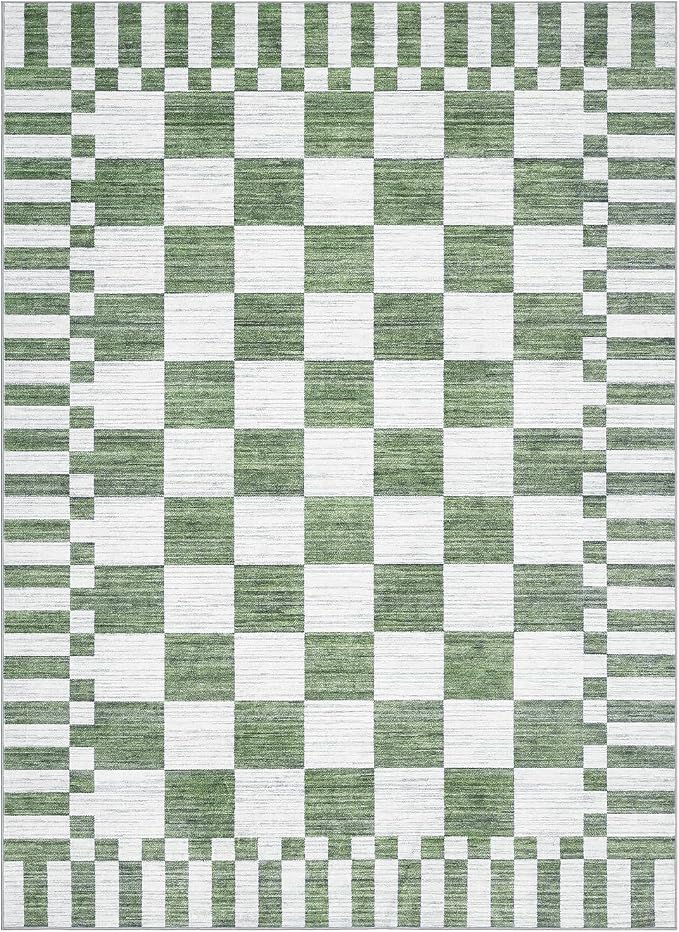 GarveeHome Green Checkered Rug 6x9 Area Rugs Living Room Checkerboard Rug | - Image 4