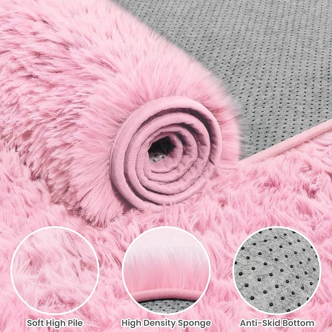 4x6 Fluffy Shag Area Rugs for Living Room Bedroom: Soft Carpet Light Pink | - Image 6