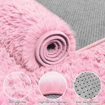 8x10 Fluffy Shag Area Rugs for Living Room Bedroom: Soft Carpet Light Pink | - Image 6