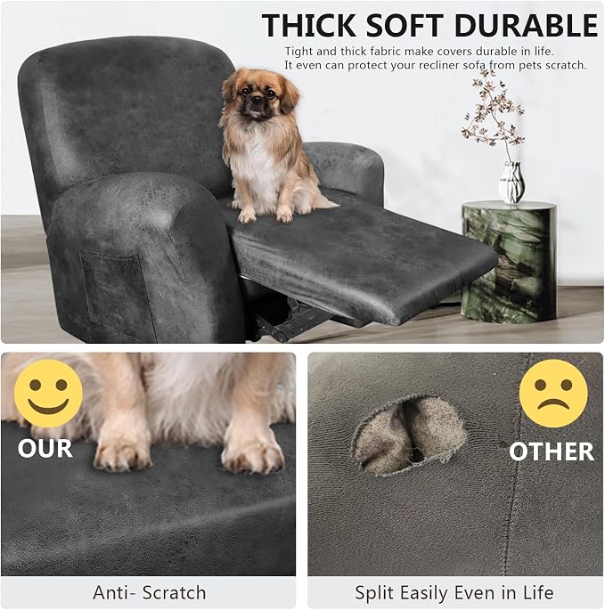 ANARACHON Recliner Chair Covers Leather Like, 4 Pieces Recliner Cover - Image 2
