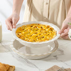 MALACASA 9 Inch Pie Pan, Embossed Deep Dish Plate, 45 OZ Round Quiche Baking Dish for Oven, Fluted for Apple Pie and Quiche, Set of 2, Series LYDIA