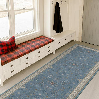 Boho 2'6"x10' Wide Runner Rugs for Hallway Non Skid- 10ft Light Blue Washable - Image 8