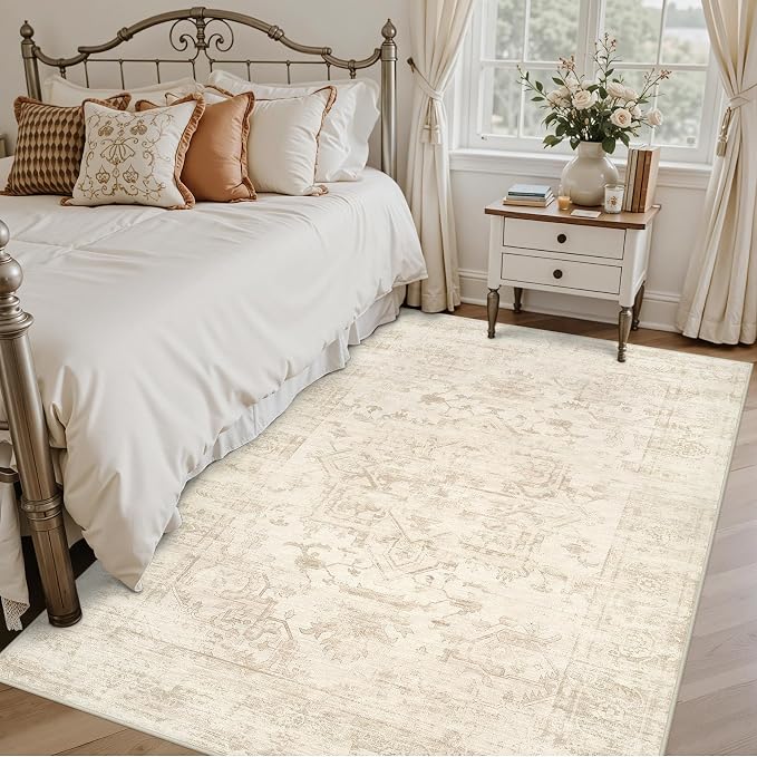 4x6 Area Rugs Living Room: Bedroom Washable Carpet Beige/Brown | Large Vintage - Image 2