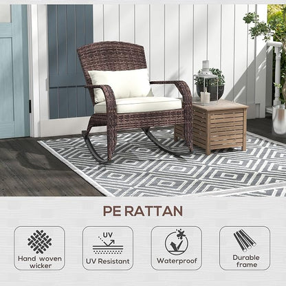 Outsunny Outdoor Wicker Adirondack Rocking Chair, Patio Rattan Rocker Chair - Image 7
