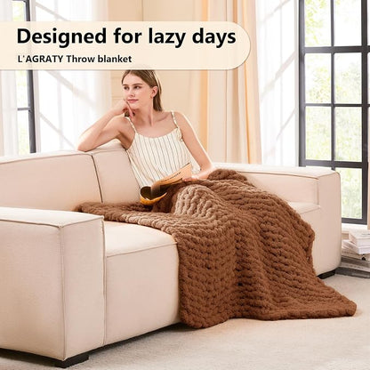 L'AGRATY Chunky Knit Throw Blanket - Image 2