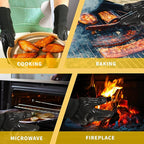 BBQ Gloves, 1472°F Heat Resistant Fireproof Mitts, Silicone Non-Slip Washable Oven Kitchen Gloves for Barbecue, Grilling, Cooking, Baking, Camping, Smoker (Black)