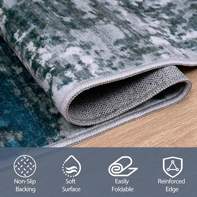 9x12 Area Rugs for Living Room Washable Bedroom Dining Room Navy Grey | Modern - Image 4