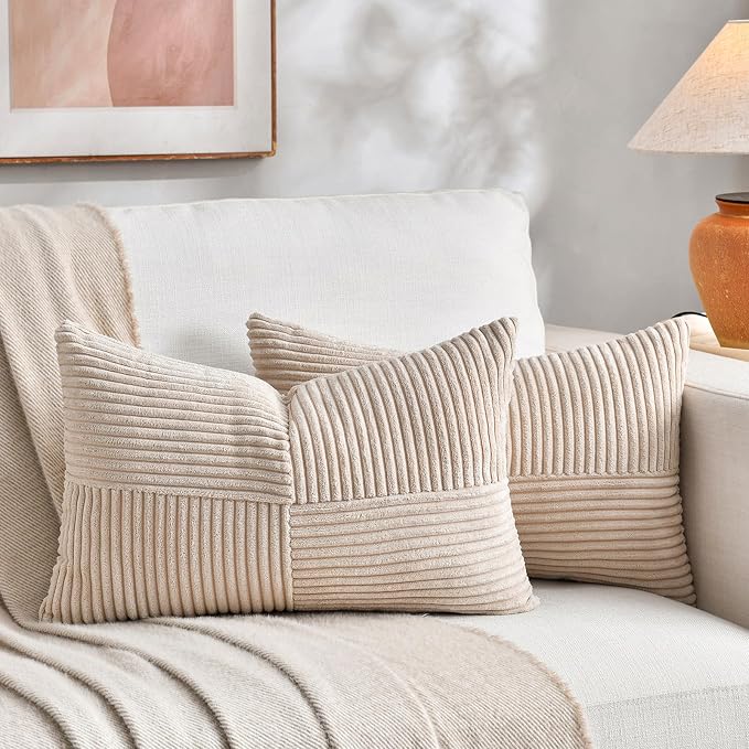 Fancy Homi 2 Packs Tan Lumbar Decorative Throw Pillow Covers 20x28 Inch by Fancy+Homi