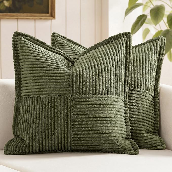 MIULEE Olive Green Corduroy Decorative Euro Sham Pillow Covers 24x24 Inch by MIULEE