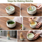 Matcha Whisk Set, Ceramic Matcha Set Includes Matcha Bowl, Matcha Whisk and Holder, Bamboo Scoop, Scoop Rest, Sifter and Tea Towel - 7 Pcs Matcha Kit for Matcha Lovers (Mint)