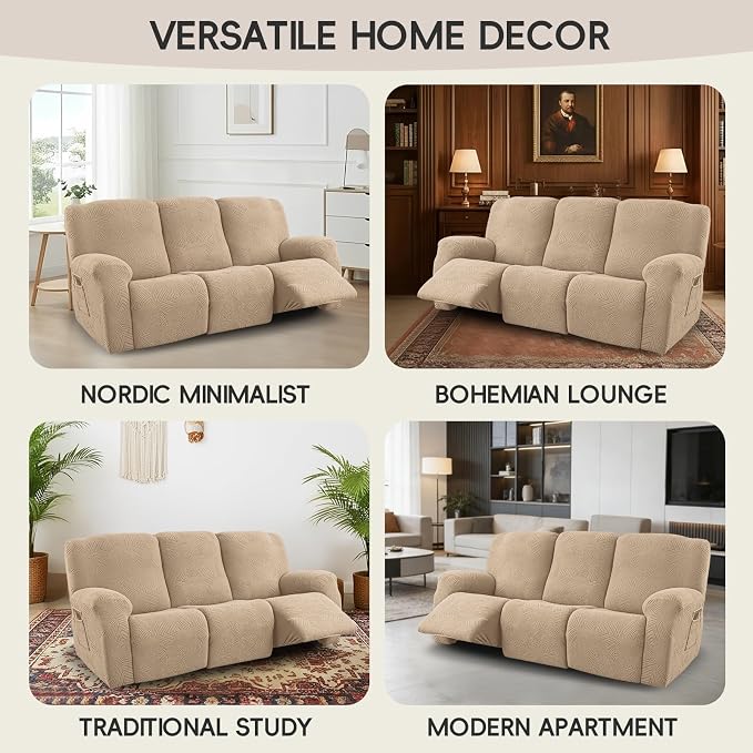 5-Piece Recliner Sofa Covers, Stretch Geometric Strokes Jacquard Recliner Sofa - Image 7