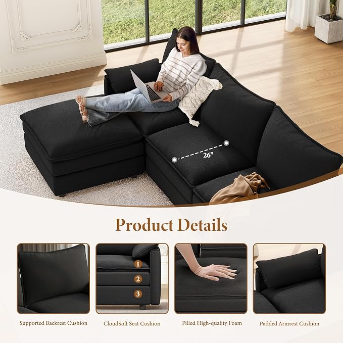 Vesgantti 108" Modular Sectional Sofa, Comfy Cloud Couch - Image 4