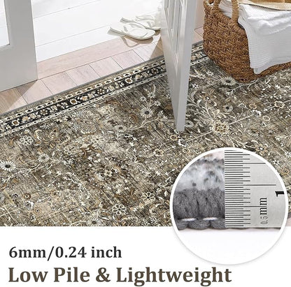 Yamaziot 2x8 Washable Hallway Runner Rug Non Slip Floral Carpet, Tan | Soft - Image 4