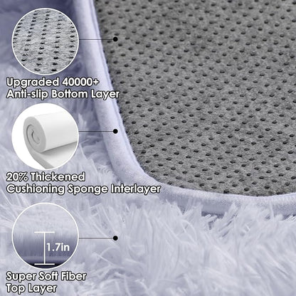 White Rugs for Bedroom, 3x5 Fluffy Shaggy Bedside Area Rug, Soft Plush Shag - Image 3